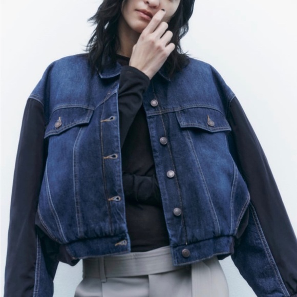 Zara Contrasting denim bomber jacket - Picture 2 of 6
